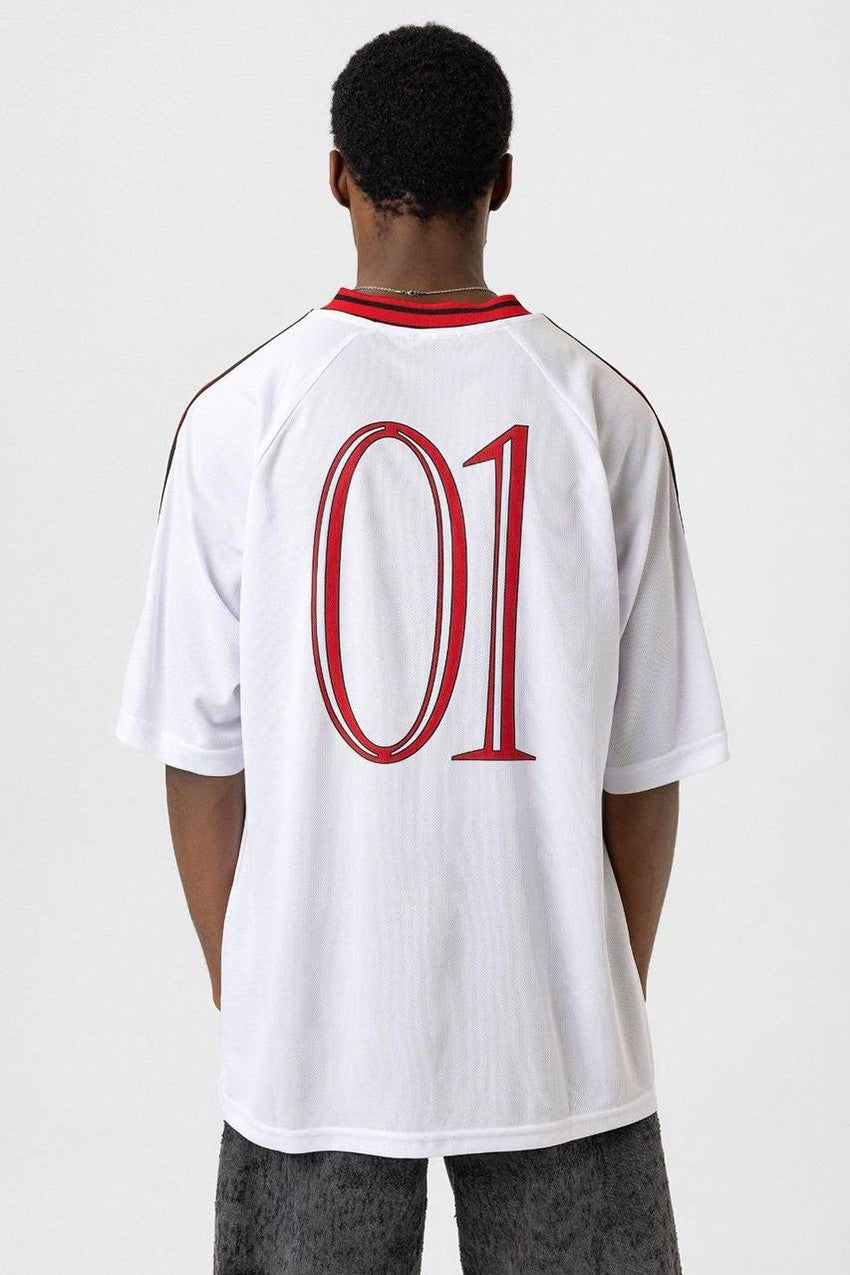 Men's Premium White Red Tee: Jersey Style V2
